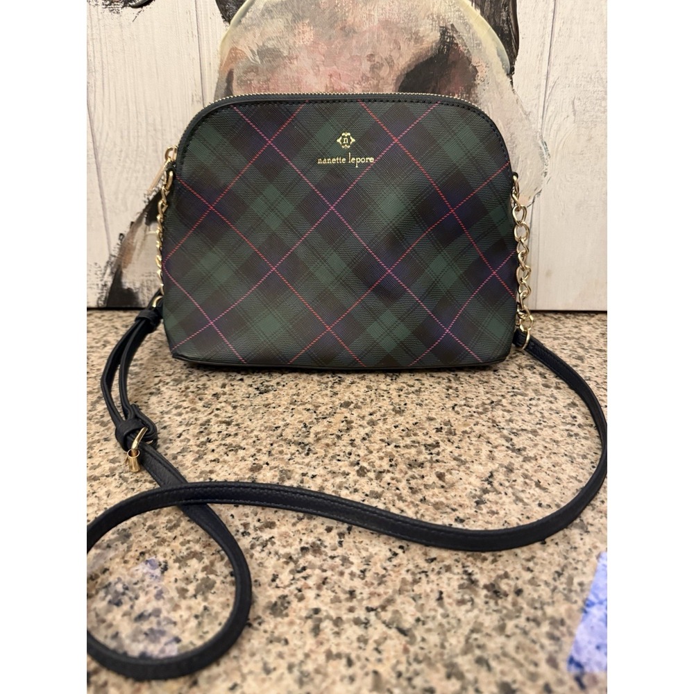 Nanette Lepore Dome Crossbody Bag Plaid Faux Leather Tartan Handbag Shoulder